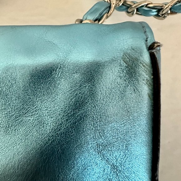 ABRO METALLIC BLUE CROSSBODY LEATHER MINI BAG WITH CHAIN STRAP - Picture 10 of 10